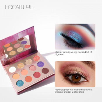 Палитра теней для век 12 цветов Focallure 12 Color Eyeshadow Matte Shimmer Glitter