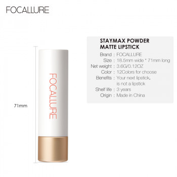 FOCALLURE STAYMAX MATTE LIPSTICK обеспечивает яркий цвет в течение всего дня.