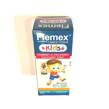 Детская микстура от кашля со вкусом малины и клубники Flemex 60 мл/ Flemex Kids Carbocysteine Raspberry & Strawberry Flavoured Syrup 60ml