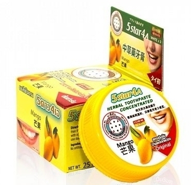 Зубная паста органическая с соком Манго 5Star4A Mango Herbal Toothpaste Concetrated / Toothpaste organic with Mango juice 5Star4A Mango Herbal Toothpaste Concetrated