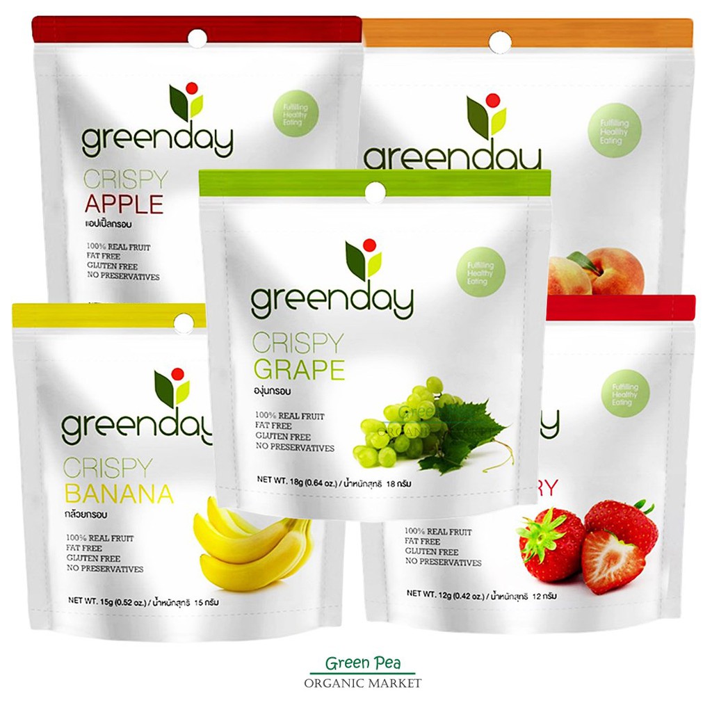 Greenday, свежие, хрустящие фрукты, 5 видов, 100% / Greenday Freeze Dried Fruits 12g