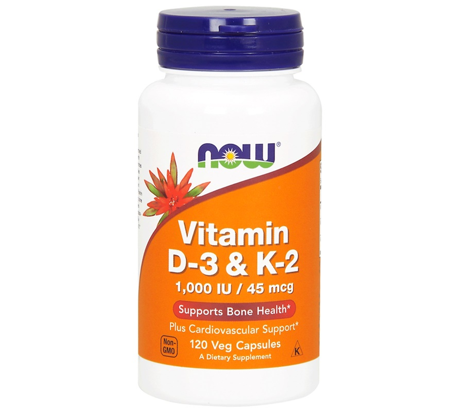 Now Foods Витамин D3 и K2 1000 МЕ / 45 мкг 120 вегетарианских капсул / Now Foods Vitamin D3 & K2 1,000 IU / 45 mcg 120 Veg Capsules